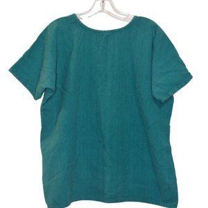 by Curtis Porter Dark Turquoise Green 100% Cotton Short Sleeves T-Shirt Women L
